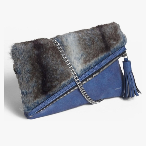 VEGGANI Handbags - VEGGANI Faux Fur Catt Clutch Color  navy blue